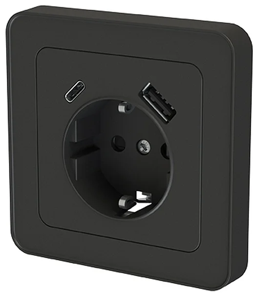 VÄGGUTTAG MED USB A+C DESIGNX MATTSVART